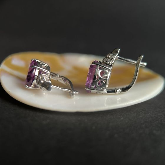 Серебряные серьги с александритом 11.793ct, фианитами