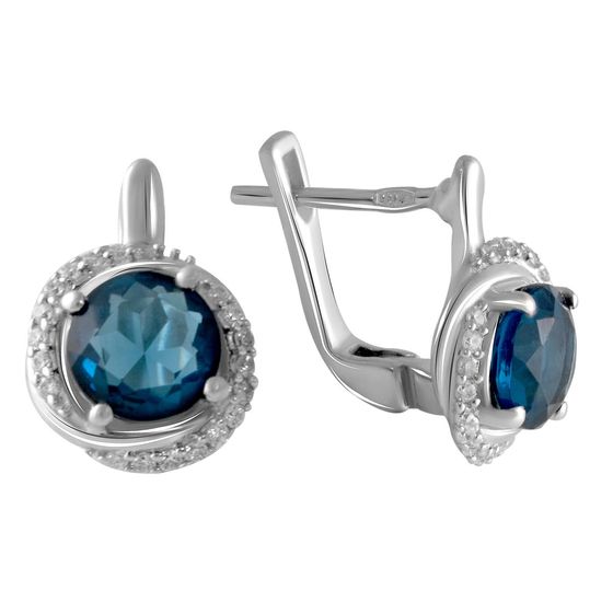 Серебряные серьги с топазом Лондон Блю 2.783ct