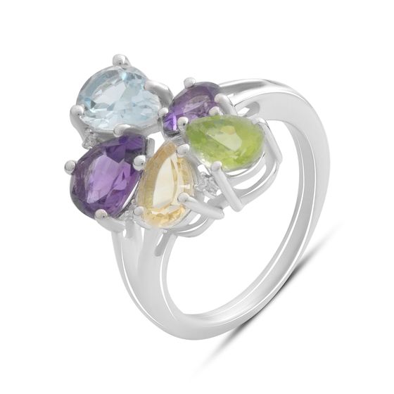 Серебряное кольцо с аметистом, топазом, цитрином, хризолітом