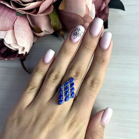 Серебряное кольцо с опалом 1.66ct, фианитами