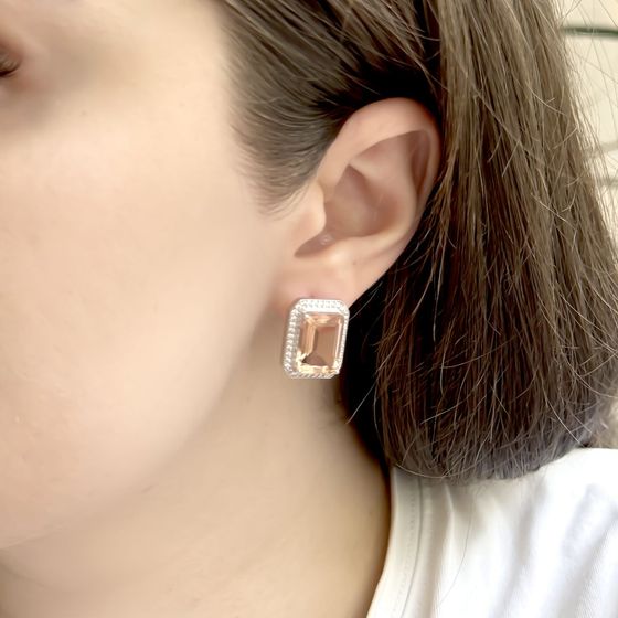 Серебряные серьги с морганитом nano 14.193ct, фианитами
