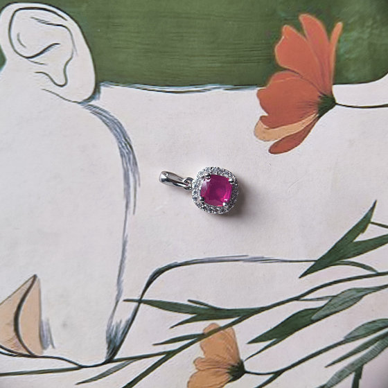 Серебряная подвеска с рубином 1.47ct, фианитами