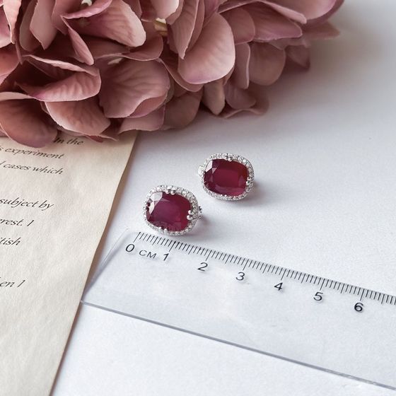 Серебряные серьги с рубином 15.848ct