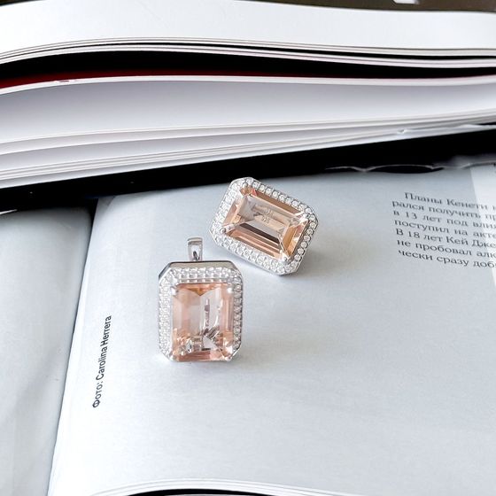 Серебряные серьги с морганитом nano 14.193ct, фианитами