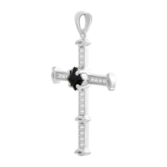 Серебряный крестик с сапфиром 1.334ct, фианитами