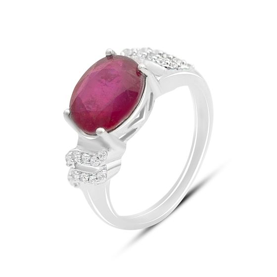 Серебряное кольцо с рубином 4.113ct, фианитами