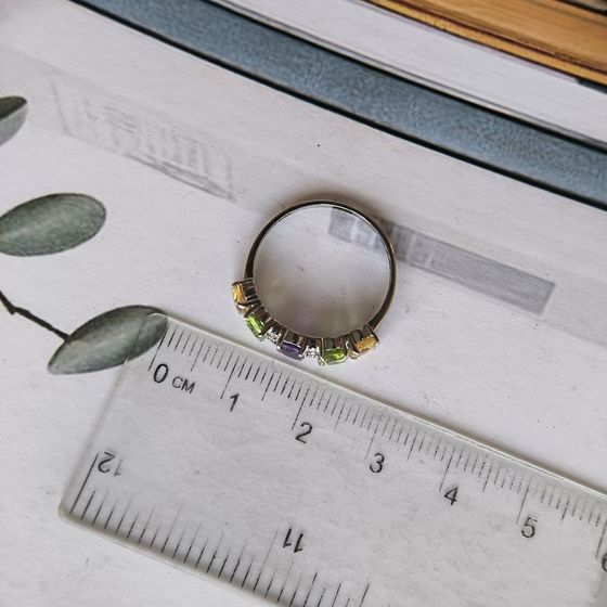 Серебряное кольцо с аметистом 1.955ct, цитрином, хризолітом