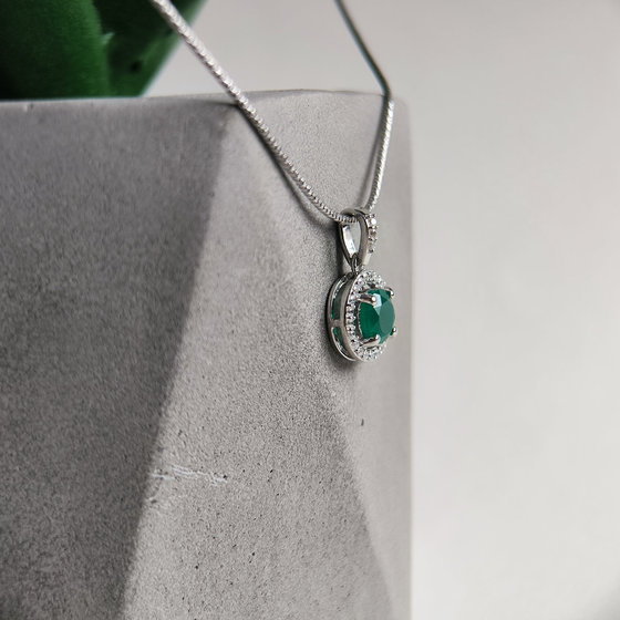 Серебряная подвеска с агатом 1.01ct, фианитами