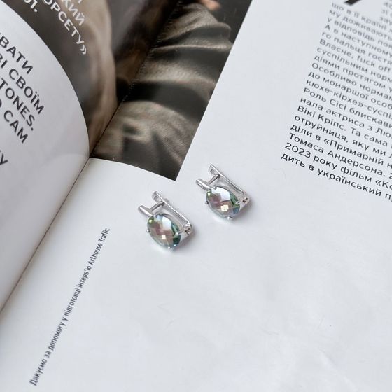 Серебряные серьги с мистик топазом 9.045ct