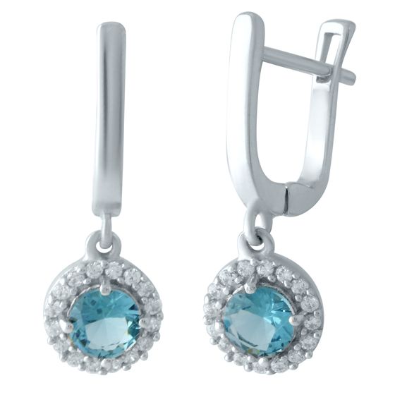 Серебряные серьги с топазом Лондон Блю 1.18ct, фианитами