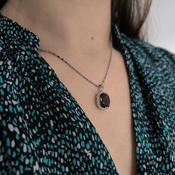 Серебряная подвеска с раухтопазом (дымчатым кварцем) 5.095ct, фианитами