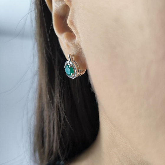 Серебряные серьги с агатом 1.934ct, фианитами