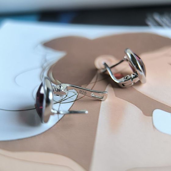 Серебряные серьги с гранатом nano