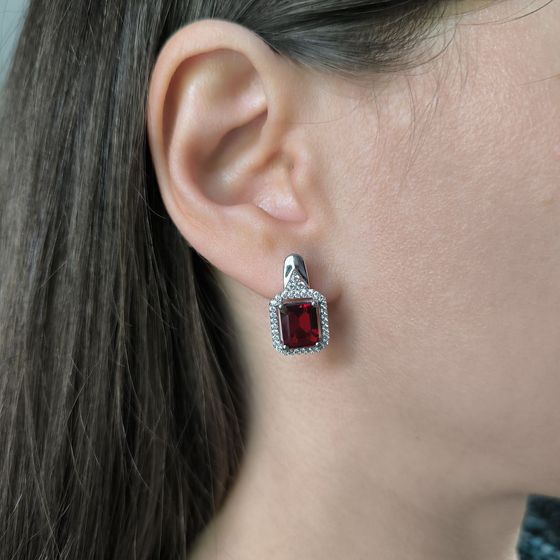 Серебряные серьги с гранатом nano 4.884ct, фианитами