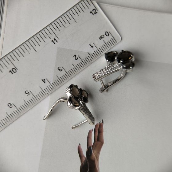 Серебряные серьги с раухтопазом (дымчатым кварцем) 6.183ct, фианитами