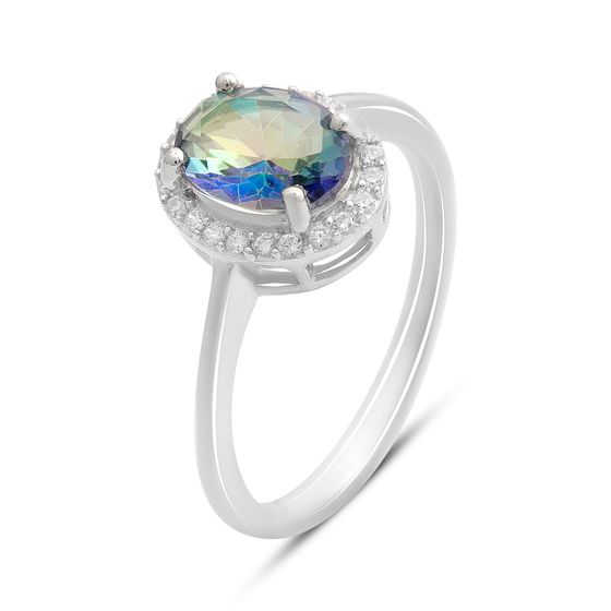 Серебряное кольцо с мистик топазом 1.106ct, фианитами