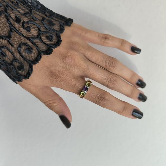 Серебряное кольцо с аметистом 1.955ct, цитрином, хризолітом