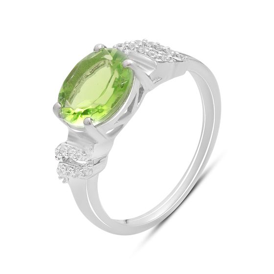 Серебряное кольцо с хризолітом 2.349ct, фианитами