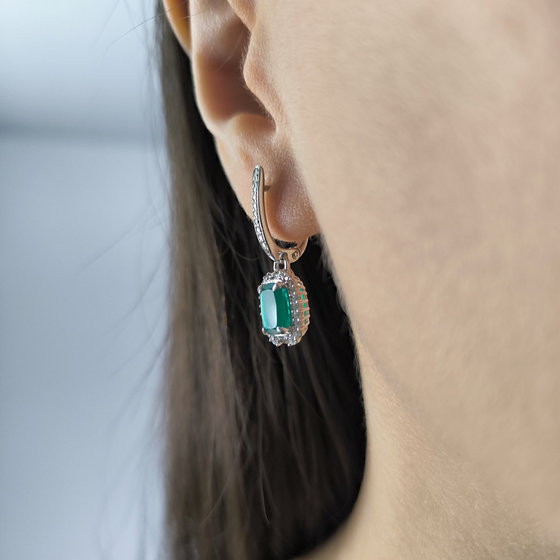 Серебряные серьги с агатом 3.132ct, фианитами