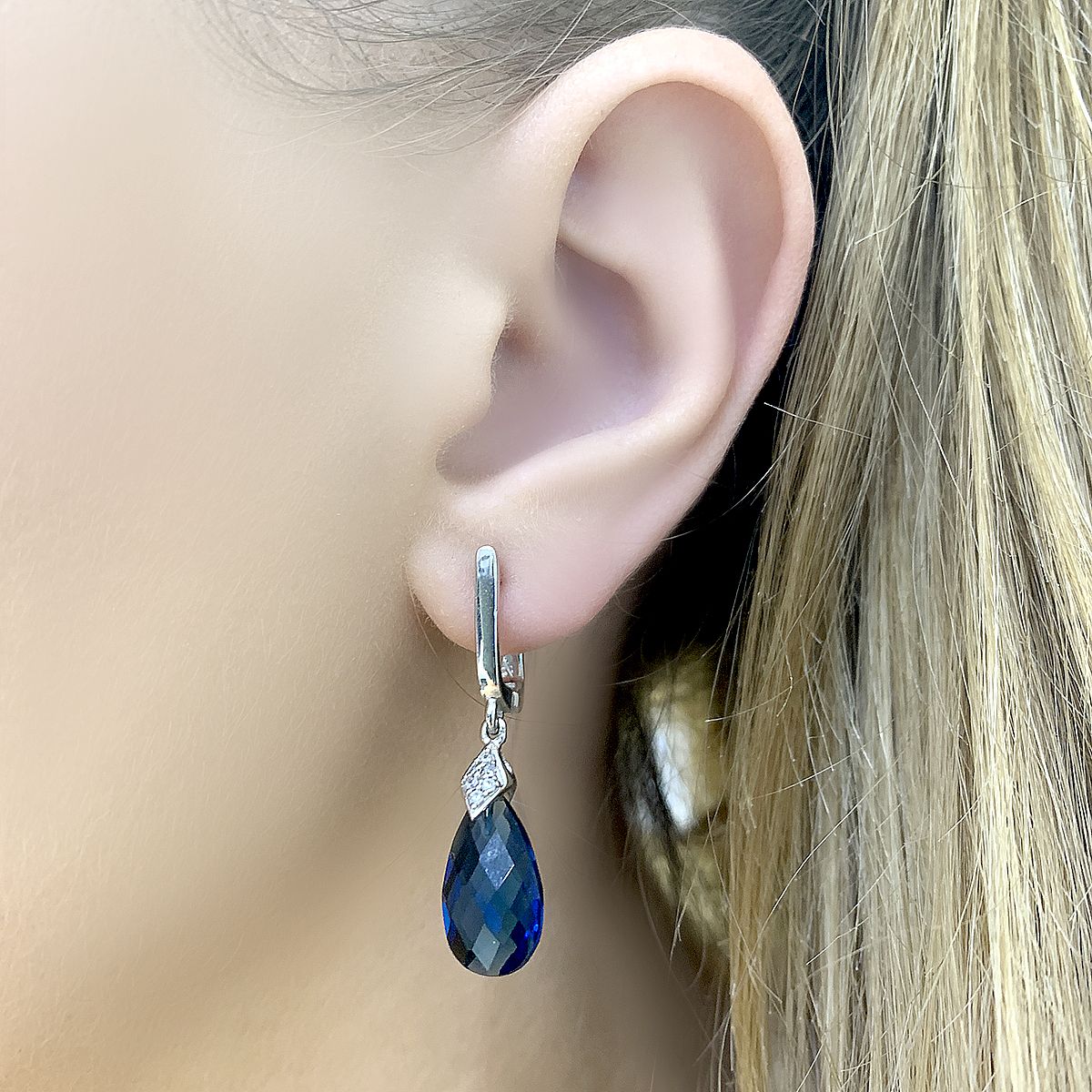 Серебряные серьги с топазом Лондон Блю 9.02ct