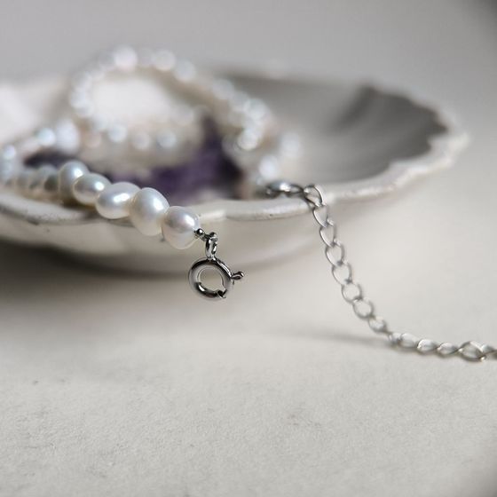 Серебряное колье с жемчугом барочным, аметистом