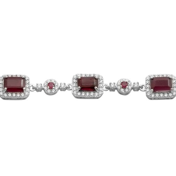 Серебряный браслет с рубином, фианитами