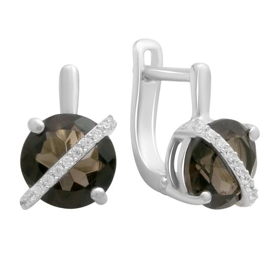 Серебряные серьги с раухтопазом (дымчатым кварцем) 3.465ct, фианитами