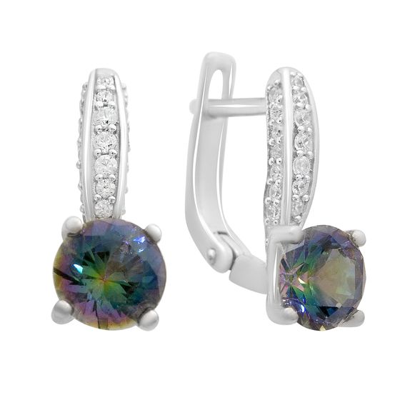 Серебряные серьги с мистик топазом 1.567ct, фианитами