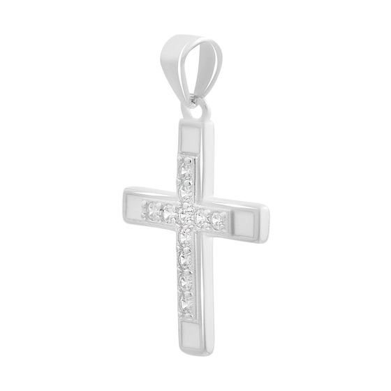 Серебряный крестик с фианитами, емаллю