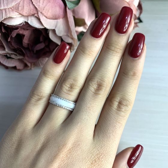 Серебряное кольцо с керамикой, фианитами