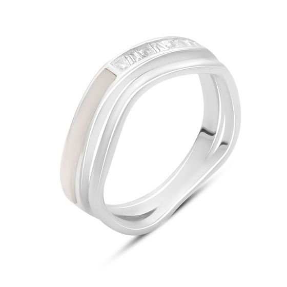 Серебряное кольцо с фианитами, перламутром