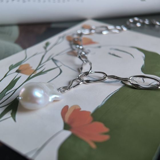 Серебряное колье с жемчугом барочным Серебряное колье с жемчугом барочным