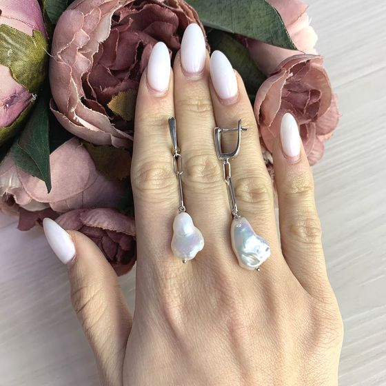 Серебряные серьги с жемчугом барочным 26.575ct