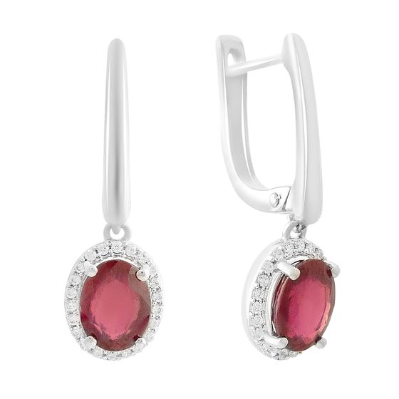 Серебряные серьги с рубином 4.171ct, фианитами