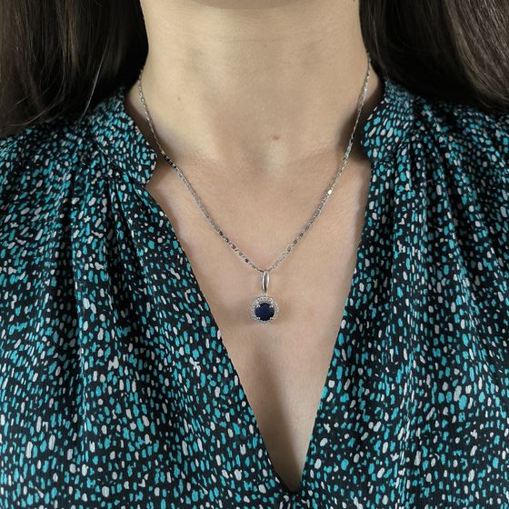 Серебряная подвеска с сапфиром 2.995ct, фианитами