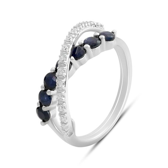 Серебряное кольцо с сапфиром 1.465ct, фианитами