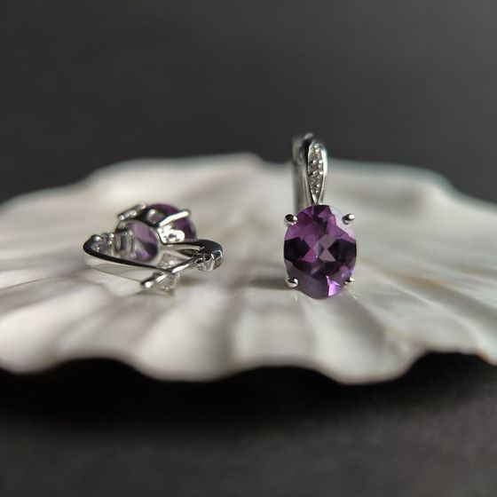 Серебряные серьги с александритом 6.017ct, фианитами