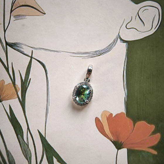 Серебряная подвеска с мистик топазом 1.108ct, фианитами