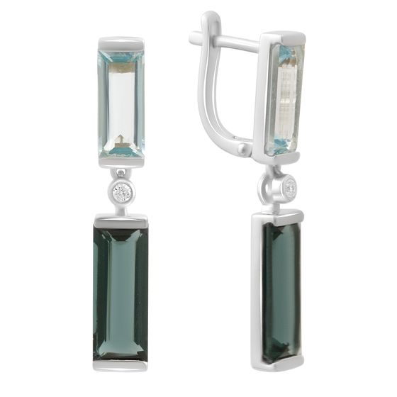 Серебряные серьги с топазом Лондон Блю 9.524ct, топазом, фианитами