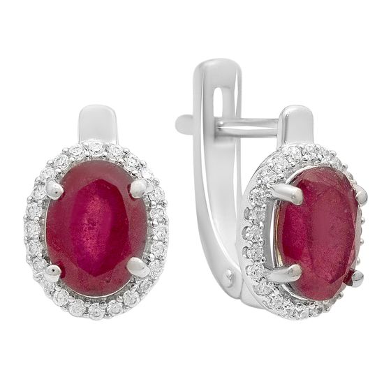 Серебряные серьги с рубином 3.97ct, фианитами