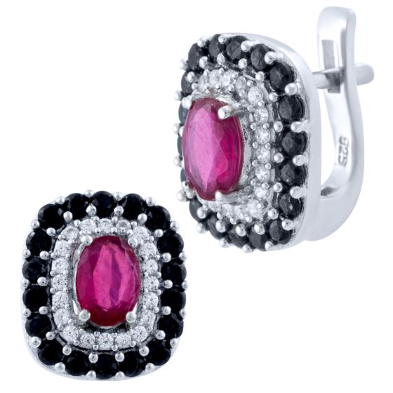 Серебряные серьги с рубином 2.4ct, сапфиром
