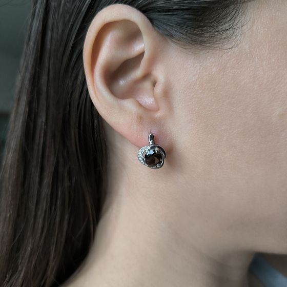 Серебряные серьги с раухтопазом (дымчатым кварцем) 2.472ct, фианитами