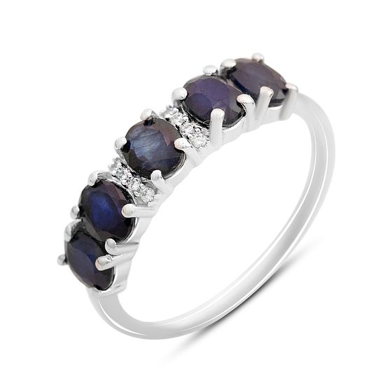 Серебряное кольцо с сапфиром 2.46ct, фианитами