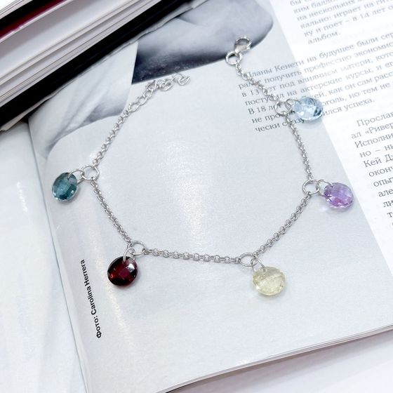 Серебряный браслет с аметистом 9.381ct, гранатом, зеленим кварцем, топазом Лондон Блю, топазом
