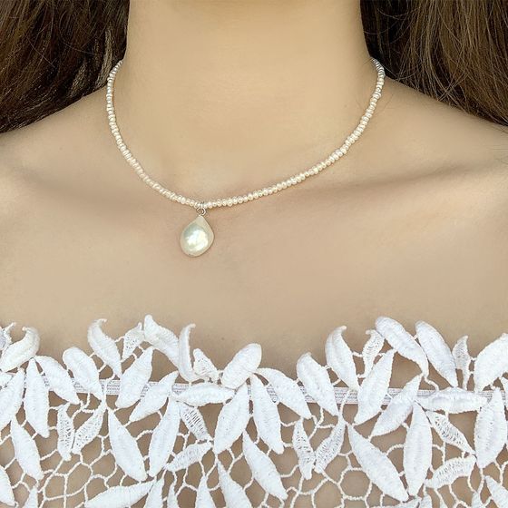 Серебряное колье с жемчугом барочным, жемчугом