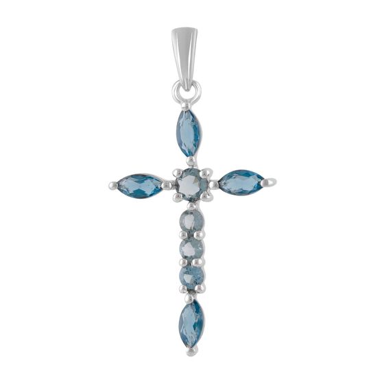 Серебряный крестик с топазом Лондон Блю 1.133ct