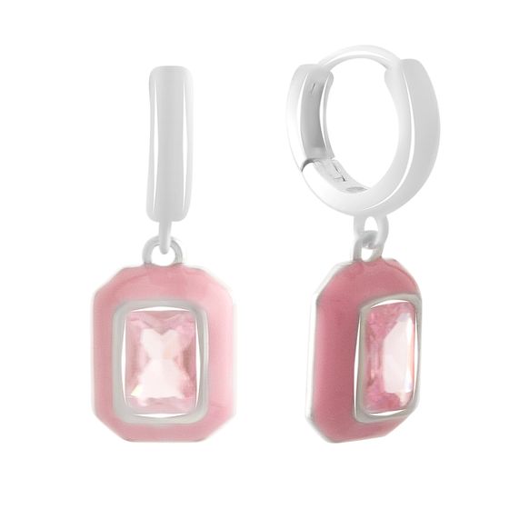 Серебряные серьги с фианитами, емаллю