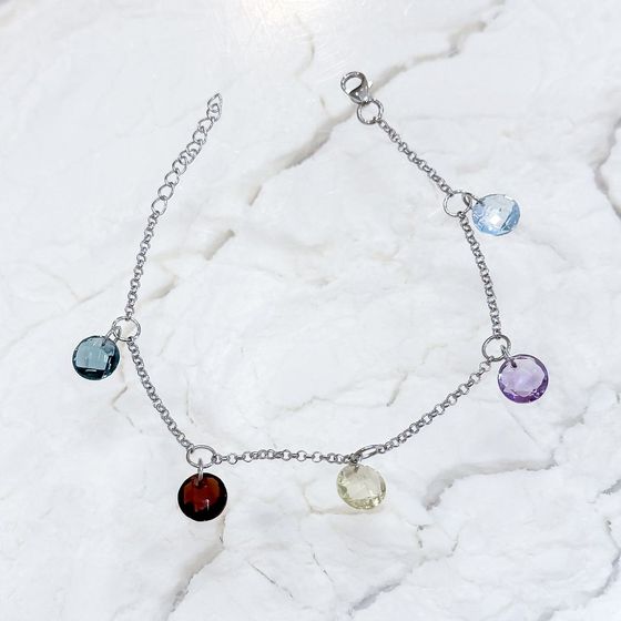 Серебряный браслет с аметистом 9.381ct, гранатом, зеленим кварцем, топазом Лондон Блю, топазом