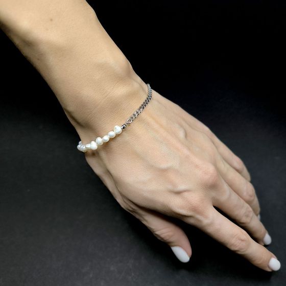 Серебряный браслет с жемчугом барочным