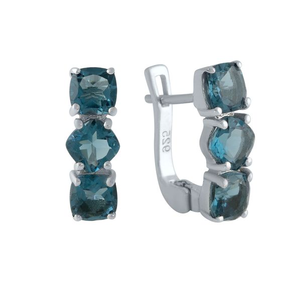 Серебряные серьги с топазом Лондон Блю 2.957ct